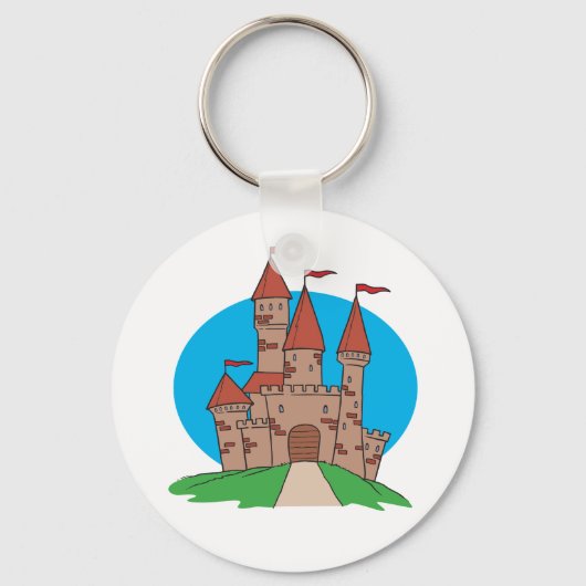 丘の上の城の赤い旗のキーチェーン キーホルダー (正面)