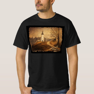 丘の上の教会Tシャツ - 老人の芸術 Tシャツ