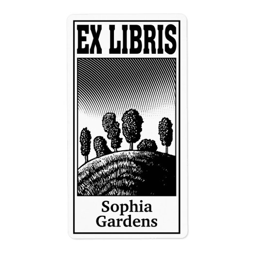 丘の上の木々Ex Libris ラベル (正面)