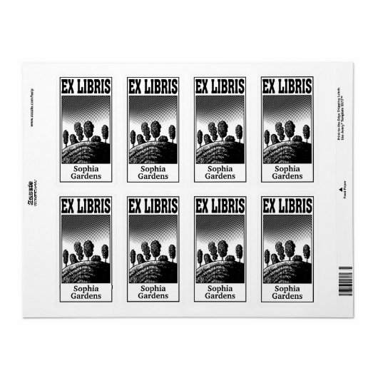 丘の上の木々Ex Libris ラベル (フルシート)