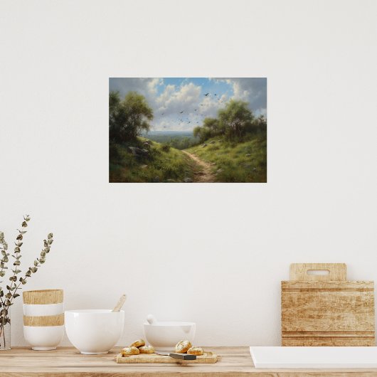 丘の上の牧草地を曲がりくねった油絵 ポスター (キッチン)