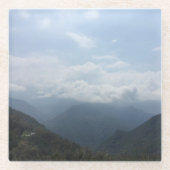 丘の上の雲スカイブルーカラー写真 ガラスコースター (正面)