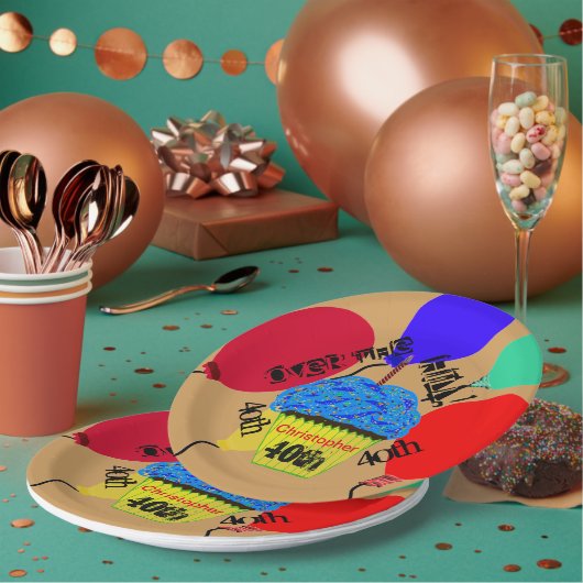 丘の上の青いカップケーキバルーンプレート ペーパープレート (複数)