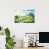 丘の上絵画の牧草地のパスの水色 ポスター (ホームオフィス)