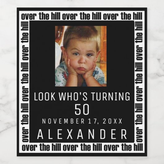 丘の上50誕生日写真 ワインラベル (シングルラベル)