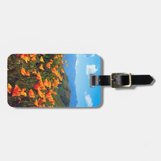 丘の中腹を覆うカリフォルニアのケシ ラゲッジタグ (正面横)