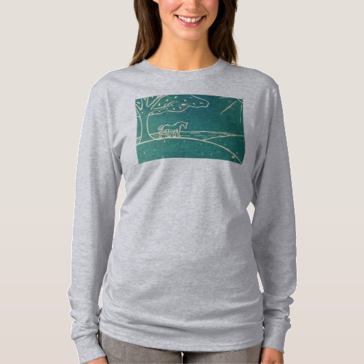 丘の女性運動長袖のTシャツの馬 Tシャツ (正面)