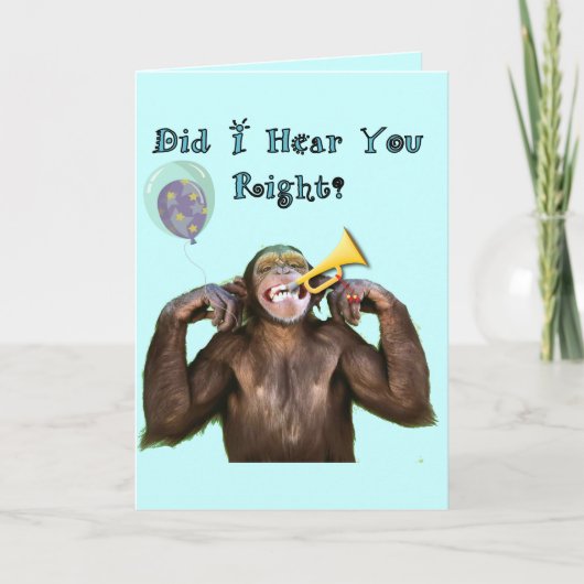 丘の誕生日にわたるおもしろいなチンパンジー カード (正面)