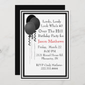 丘の誕生日の招待状上の黒い気球 招待状 (正面/裏面)