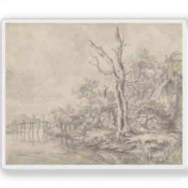 丘の足の川のそばの死んだ木 シール