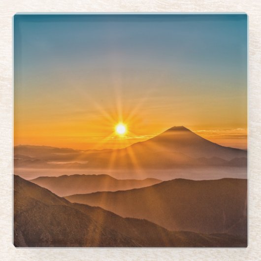 丘の間の日の出 ガラスコースター (正面)