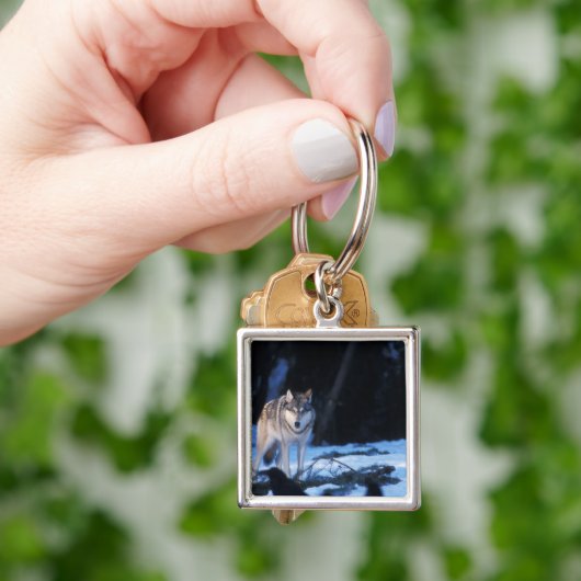 丘の麓の灰色のオオカミ、カニスループス キーホルダー (手)