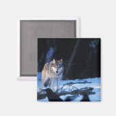 丘の麓の灰色のオオカミ、カニスループス マグネット (正面/裏面)