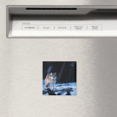 丘の麓の灰色のオオカミ、カニスループス マグネット (インサイチュ (食洗機))