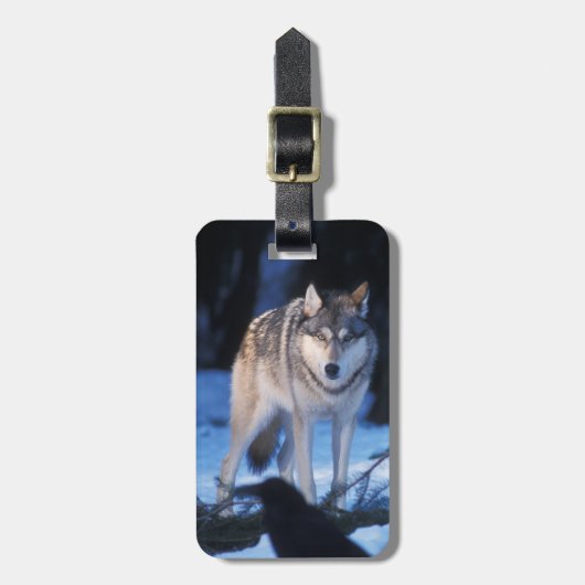 丘の麓の灰色のオオカミ、カニスループス ラゲッジタグ (正面縦)