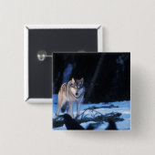 丘の麓の灰色のオオカミ、カニスループス 缶バッジ (正面&裏面)