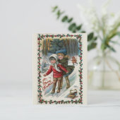 「丘を滑り落ちる」ヴィンテージクリスマスポストカード シーズンポストカード (スタンド正面)
