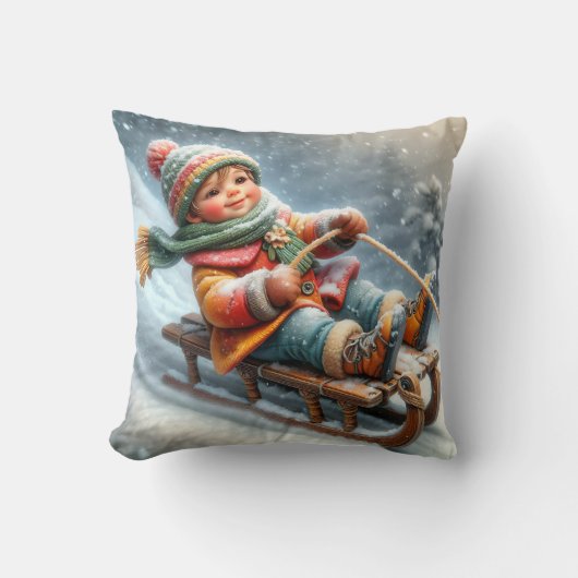 丘を滑るクリスマスの少年 クッション (正面)