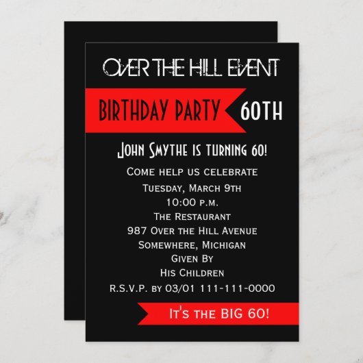丘を越えて60歳の誕生日パーティーに招待|過去記事 招待状 (正面/裏面)