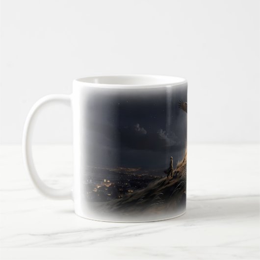 丘を駆ける鷲の夜景マグ コーヒーマグカップ (左)