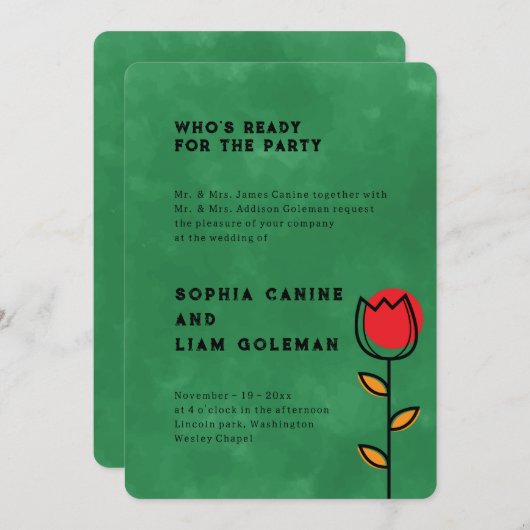 両エレガント親の名前 |グリーンフローラ結婚ズ 招待状 (正面/裏面)