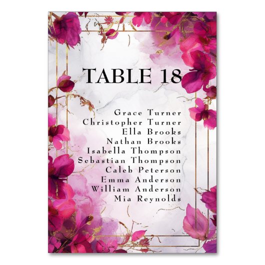 💍両側のゲストリスト明るい赤紫色エンチャント テーブルナンバー (正面)