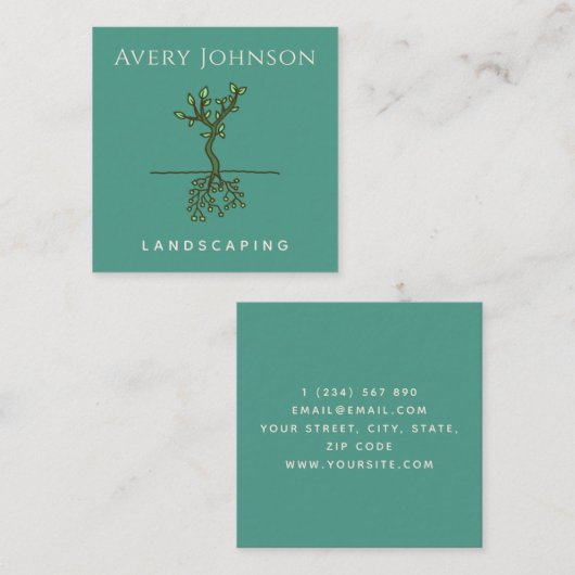 両側ツリールート造園ガーデニンググリーン スクエア名刺 (正面/裏面)