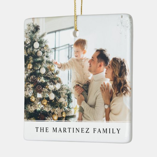 両側モダンファミリー名クリスマスフォト セラミックオーナメント (左)