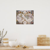 両半球の極マップ ポスター (キッチン)