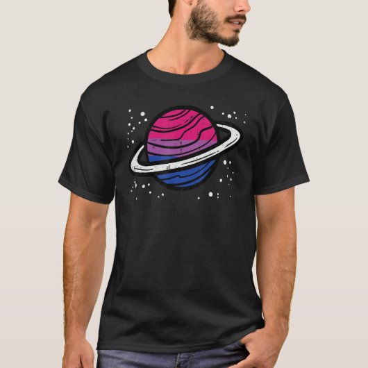 両性惑星サターンBiプライド旗Lgbtq男性Wom Tシャツ (正面)