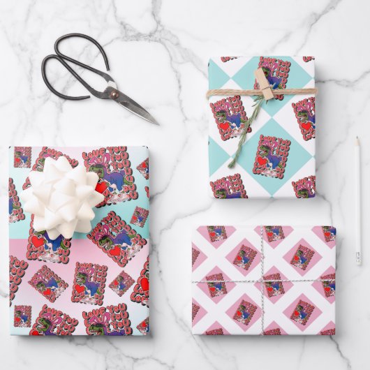 両性旗с色のオスタメの恐竜 ラッピングペーパーシート (正面)