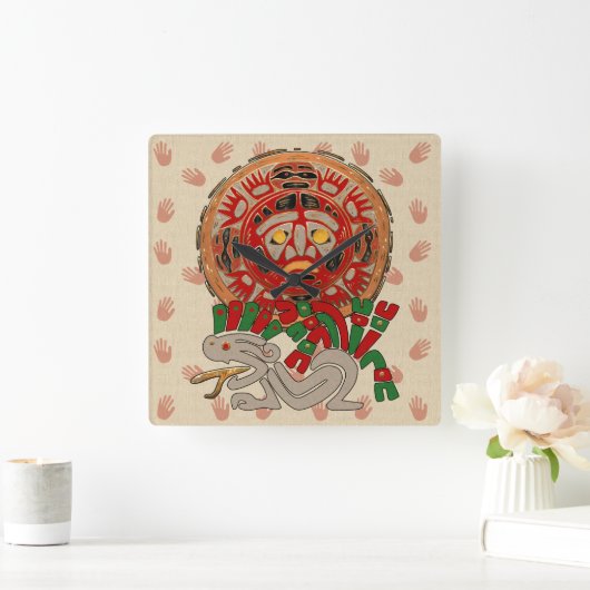 両手で太陽を横切る スクエア壁時計 (ホーム)