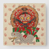 両手で太陽を横切る スクエア壁時計 (正面)