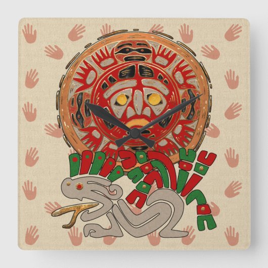 両手で太陽を横切る スクエア壁時計 (正面)