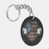 両手の引き裂き明けフラグカスタマイズ キーホルダー (正面左)