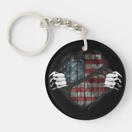 両手の引き裂き明けフラグカスタマイズ キーホルダー (正面)