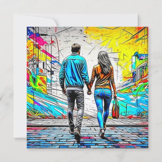 両手を持つカップルのアーバングラフィティアート (正面)