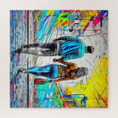 両手を持つカップルのアーバングラフィティアート ジグソーパズル (横)
