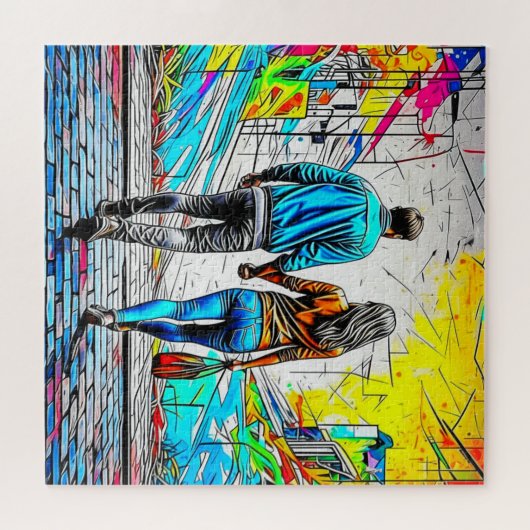 両手を持つカップルのアーバングラフィティアート ジグソーパズル (横)