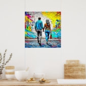 両手を持つカップルのアーバングラフィティアート ポスター (キッチン)