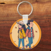 両手を持つカップルの歩くの秋 キーホルダー (裏面)