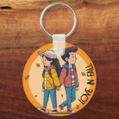 両手を持つカップルの歩くの秋 キーホルダー (正面)