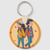 両手を持つカップルの歩くの秋 キーホルダー (裏面)