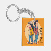 両手を持つカップルの歩くの秋 キーホルダー (正面左)
