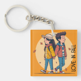 両手を持つカップルの歩くの秋 キーホルダー