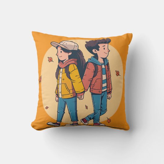 両手を持つカップルの歩くの秋 クッション (正面)