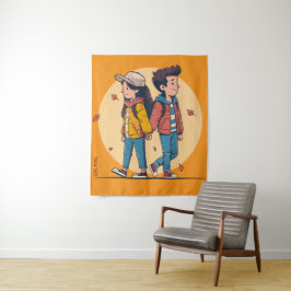 両手を持つカップルの歩くの秋 タペストリー