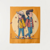 両手を持つカップルの歩くの秋 タペストリー (正面)