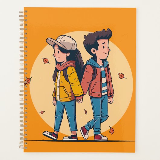 両手を持つカップルの歩くの秋 プランナー手帳 (正面)