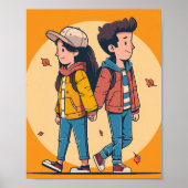 両手を持つカップルの歩くの秋 ポスター (正面)